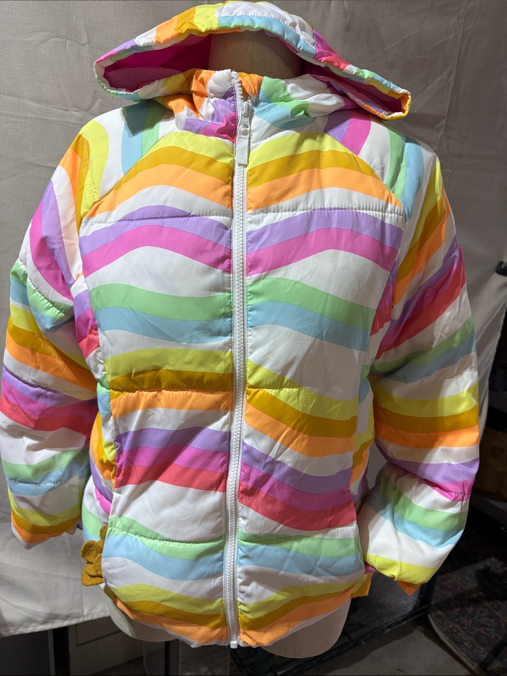 Kids Rainbow Stripe Hooded Puffer Jacket - Multicolor